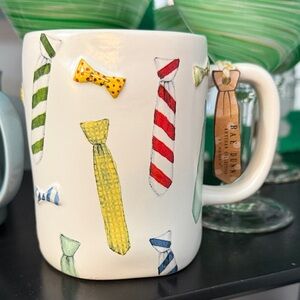 Rae Dunn White Mug with Colorful Tie Designs